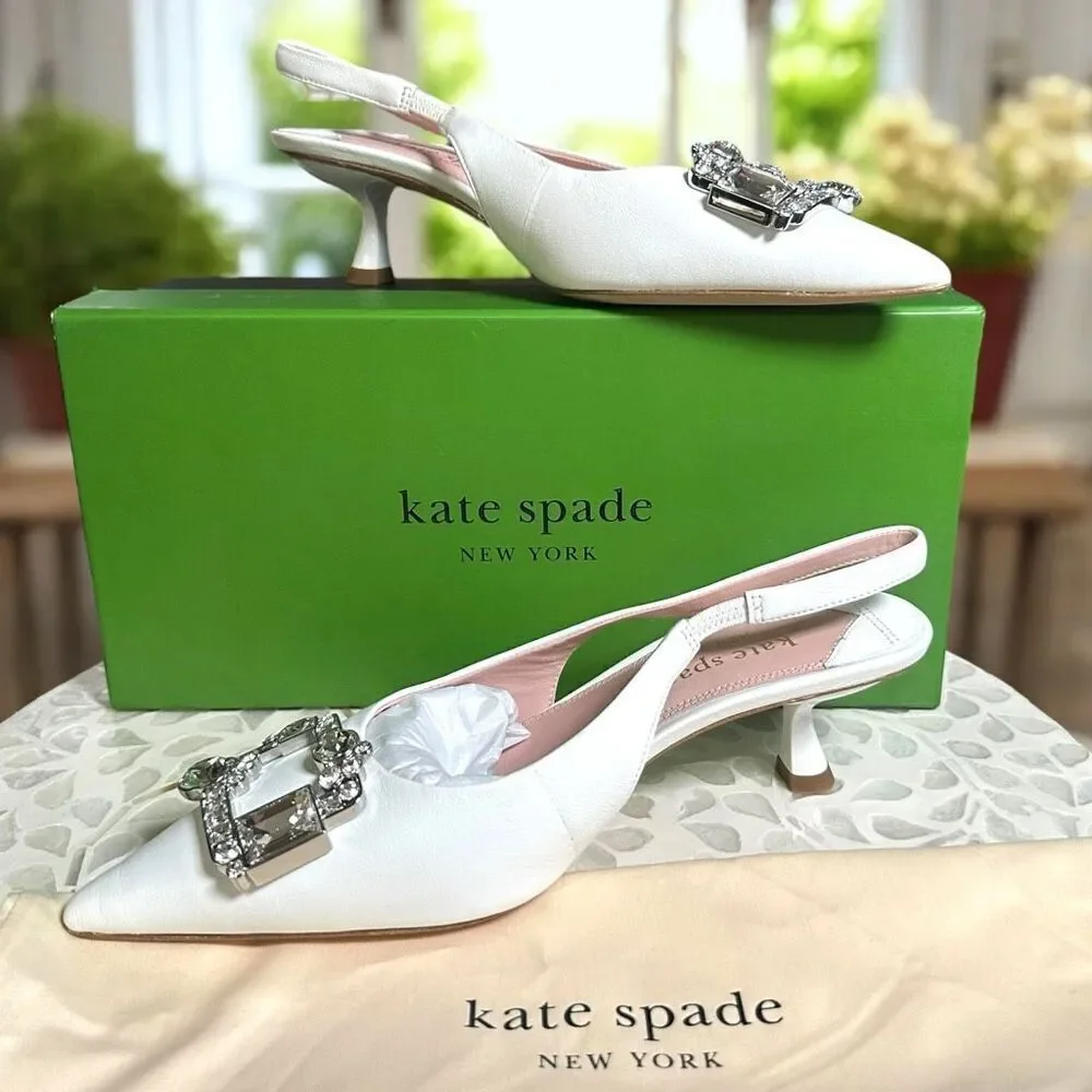 Kate Spade Renata Leather Embellished Slingback Pumps Wedding Shoes